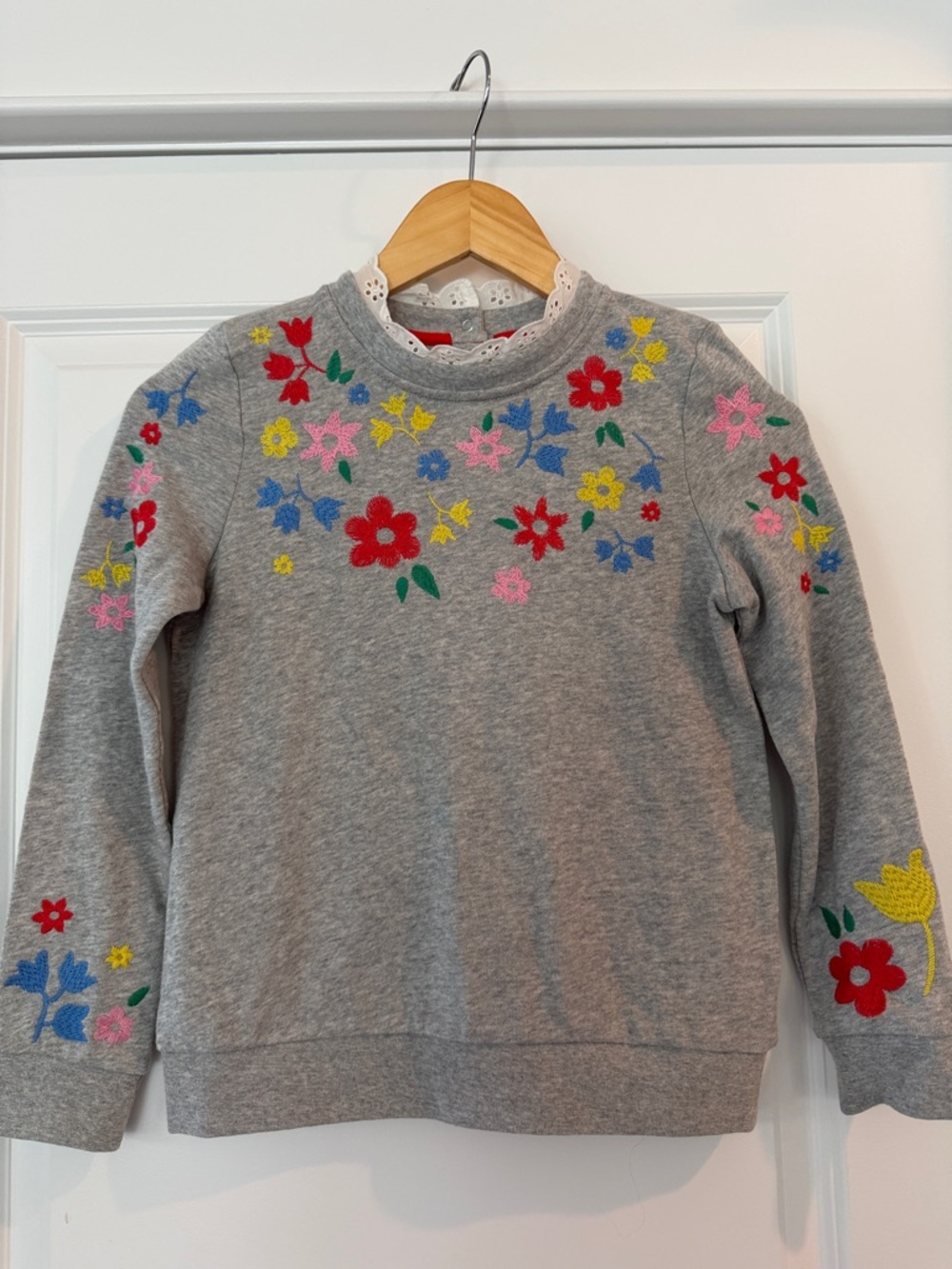 BODEN Girls Embroidered Flowered & Eyelet Lace Sweater